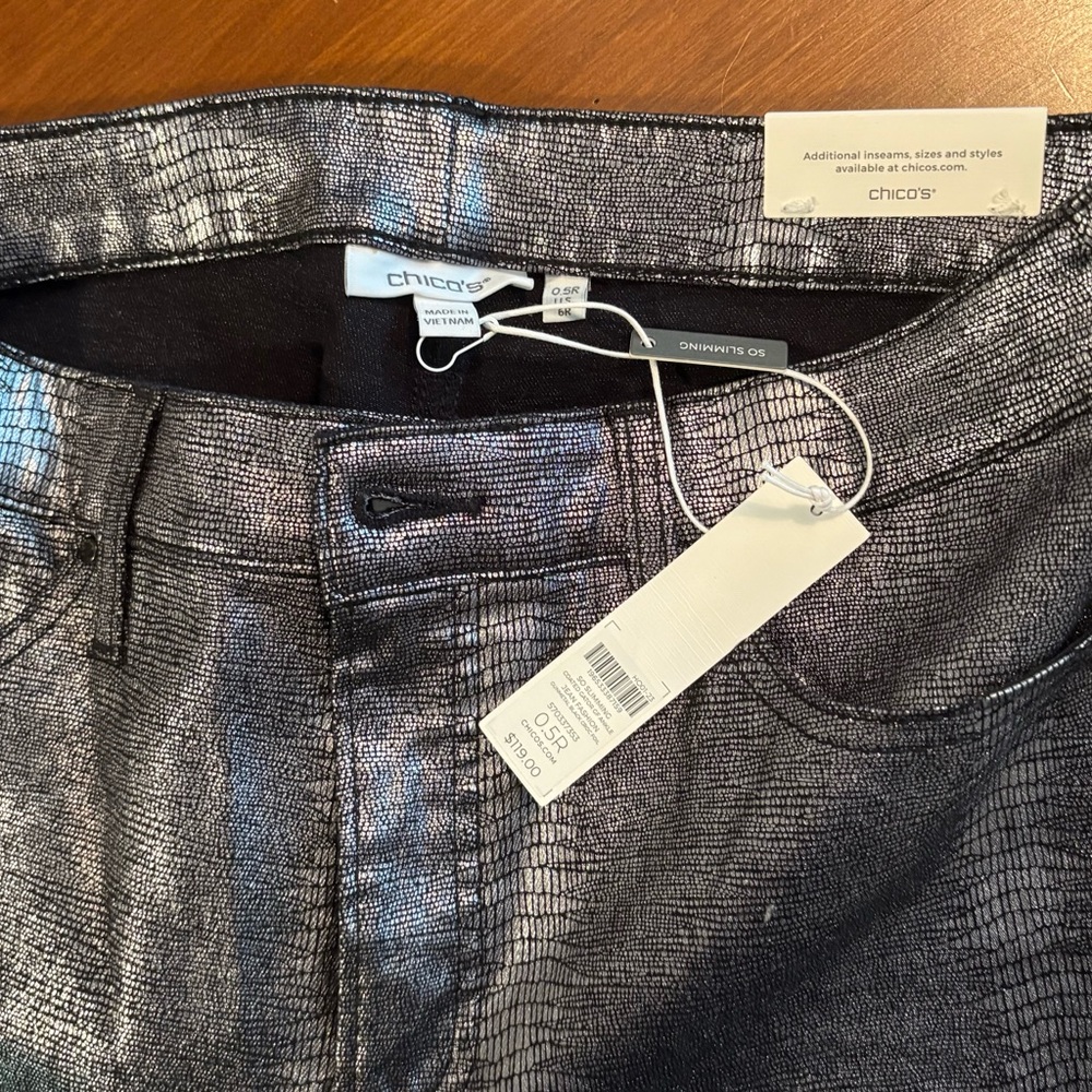 Chico's Metallic Croc-Patterned Girlfriend Jeans 6 - Picture 7 of 7